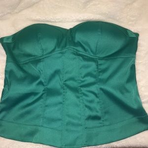 Teal strapless bustier top.
